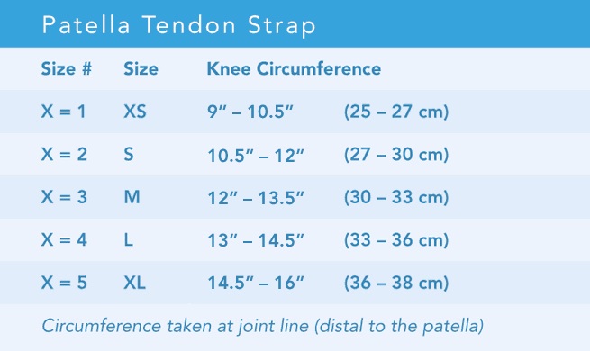 Таблиця розмірів ортеза Tendon Compression Strap